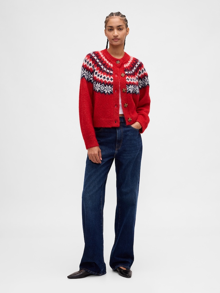 Fuzzy Fair Isle Cardigan Sweater