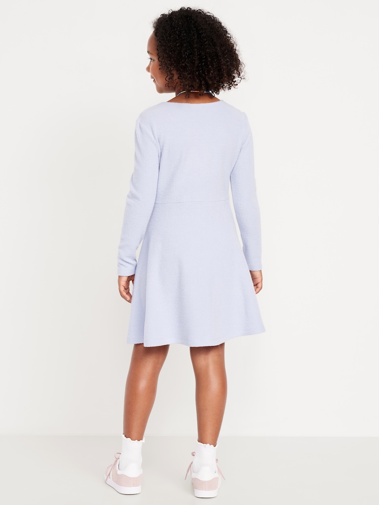 Cozy Long-Sleeve Ribbed Fit and Flare Dress for Girls