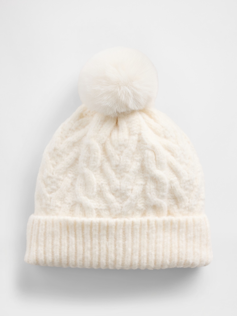 Kids Cable-Knit Poof Beanie