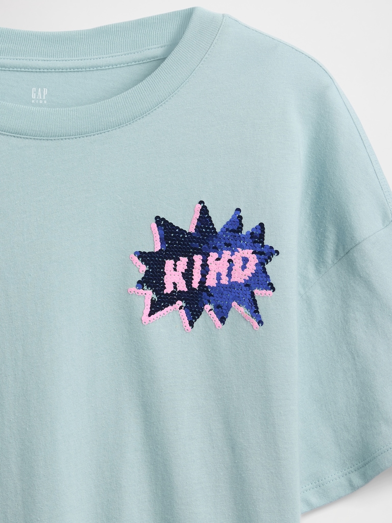 Kids Oversized Flippy Sequin Graphic T-Shirt