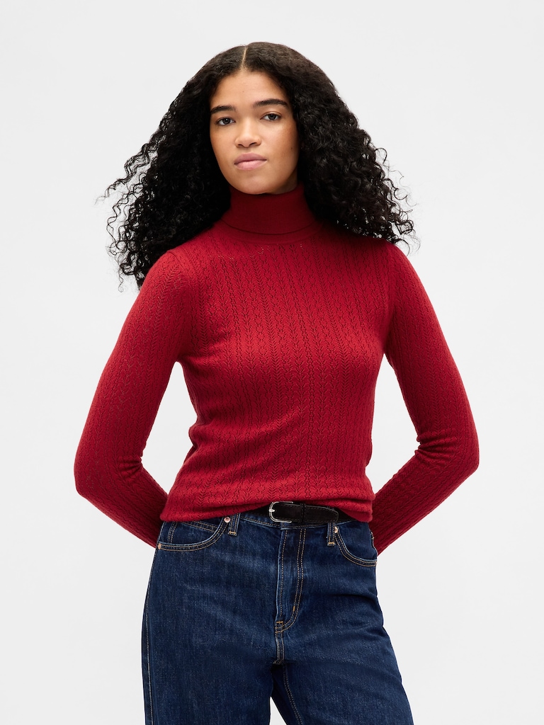 Pointelle Turtleneck Sweater
