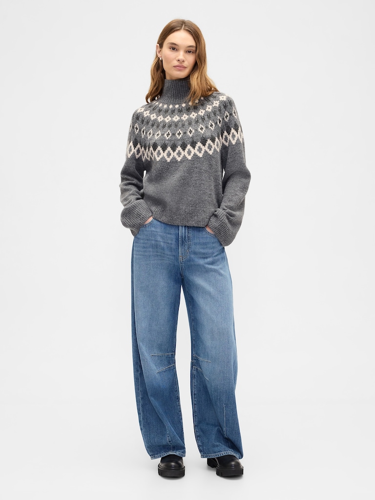 Relaxed Fair Isle Mockneck Sweater