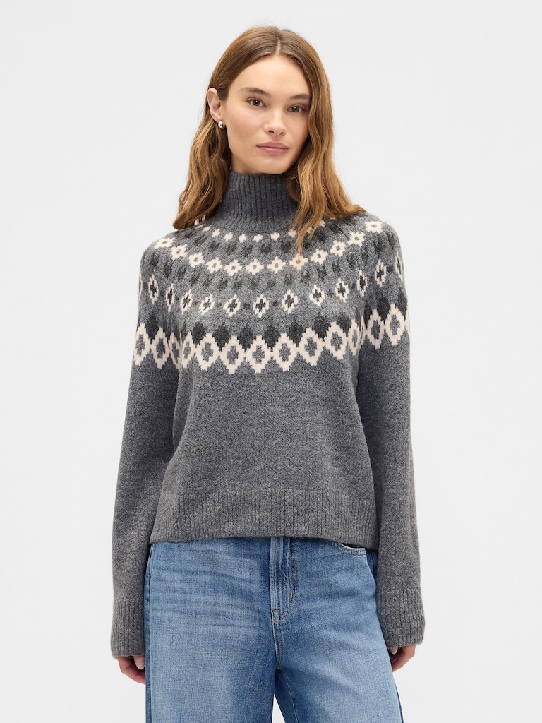 Relaxed Fair Isle Mockneck Sweater