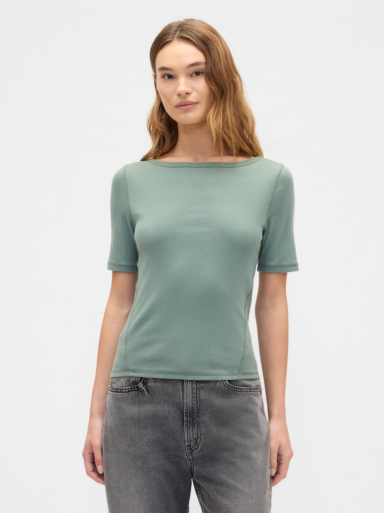 Modern Ribbed Boatneck T-Shirt