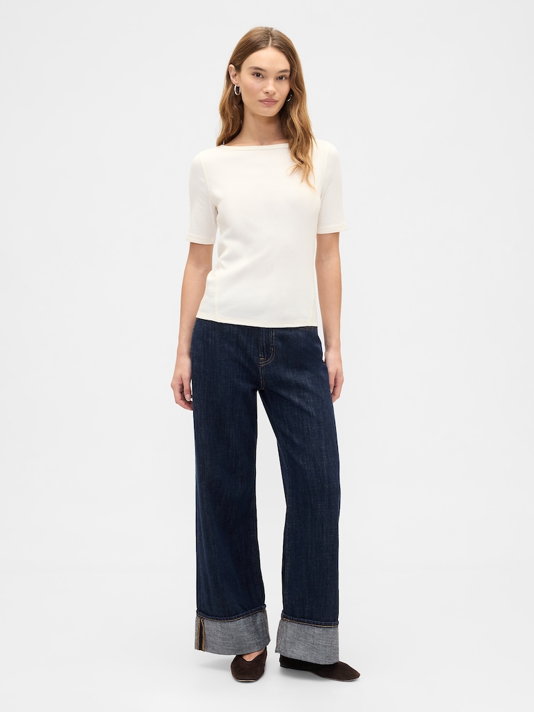 Modern Ribbed Boatneck T-Shirt