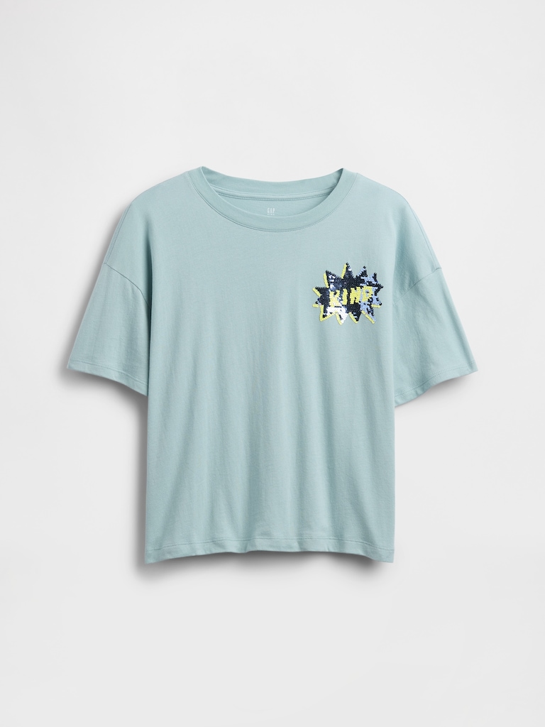 Kids Oversized Flippy Sequin Graphic T-Shirt