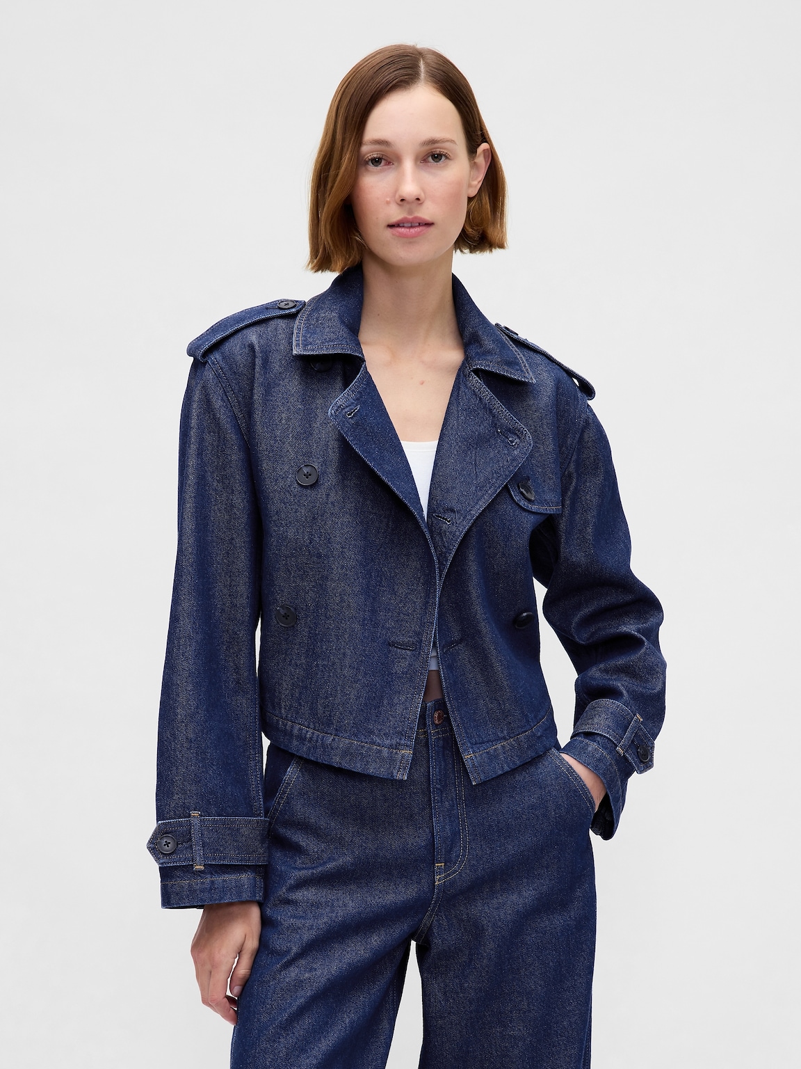 UltraSoft Denim Crop Trench Jacket