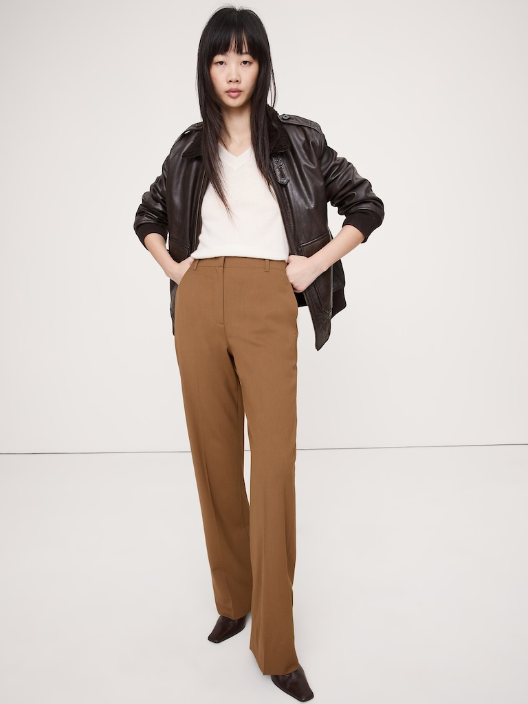 High-Rise Modern Straight Italian Wool Pant