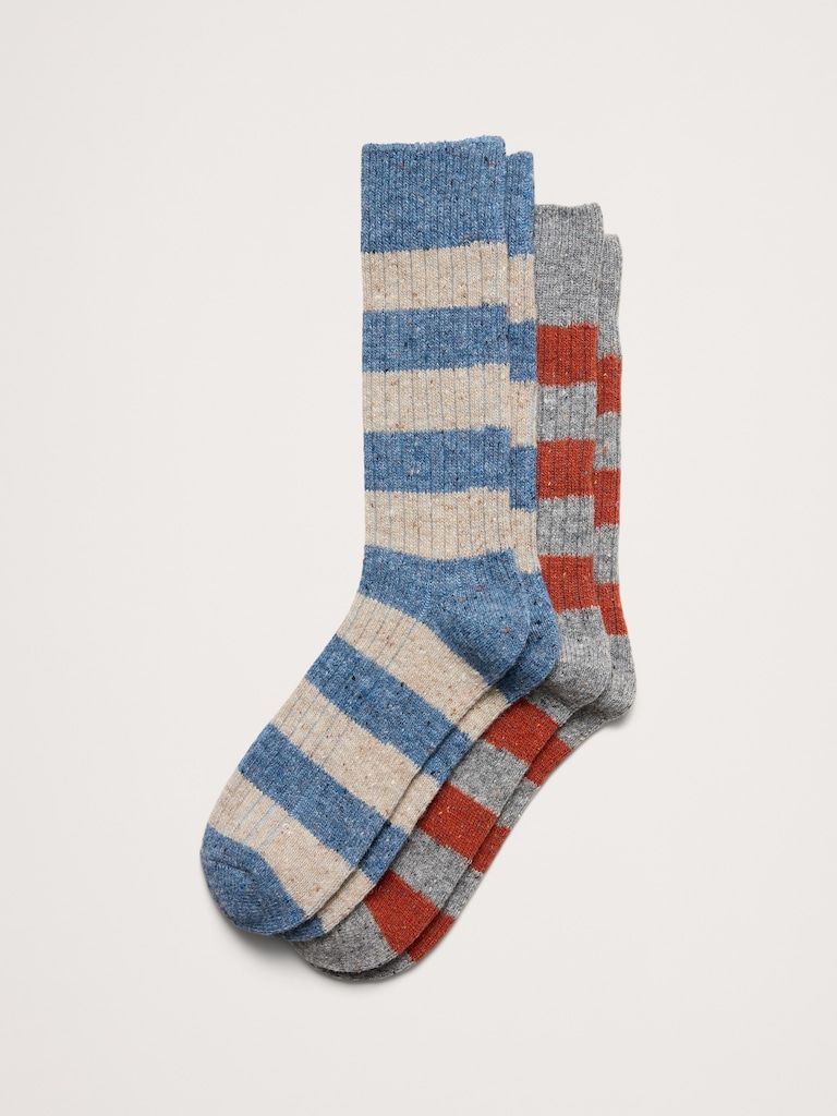 Stripe Donegal Ribbed Sock with Wool 2-Pack