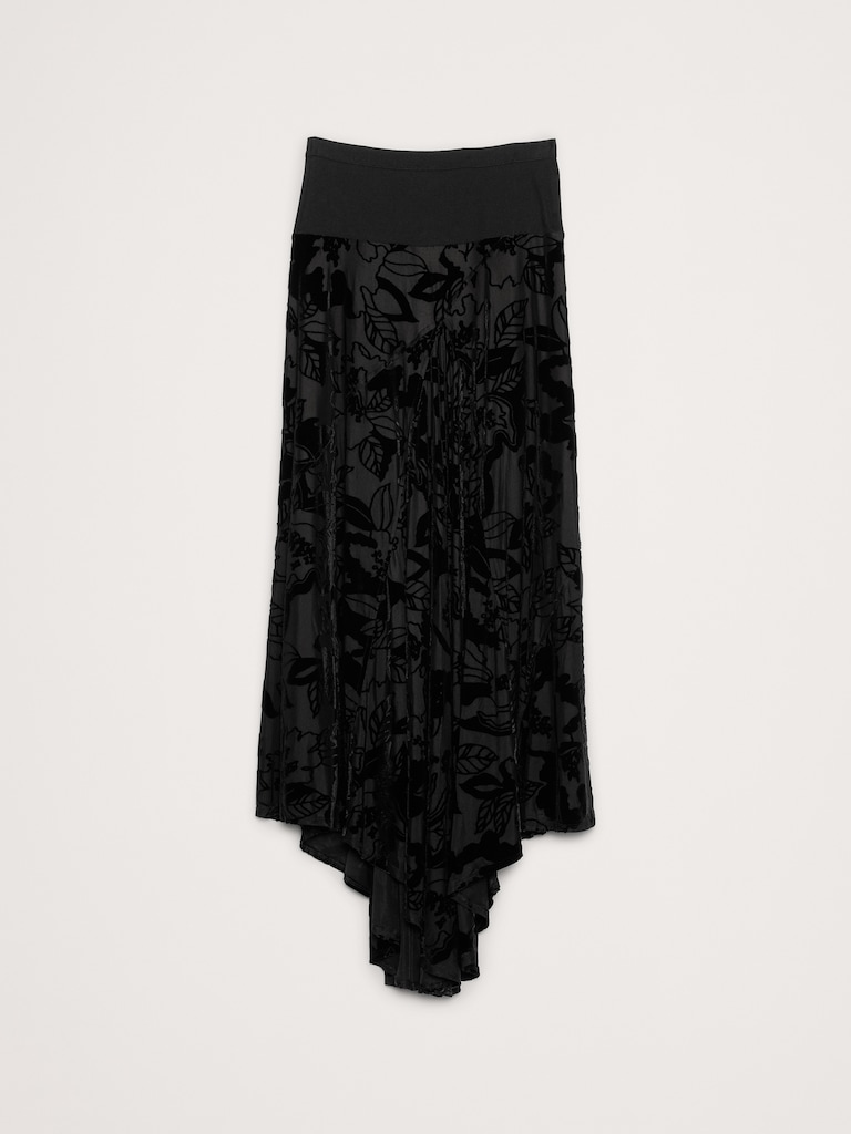 Burnout Velvet Asymmetrical Skirt