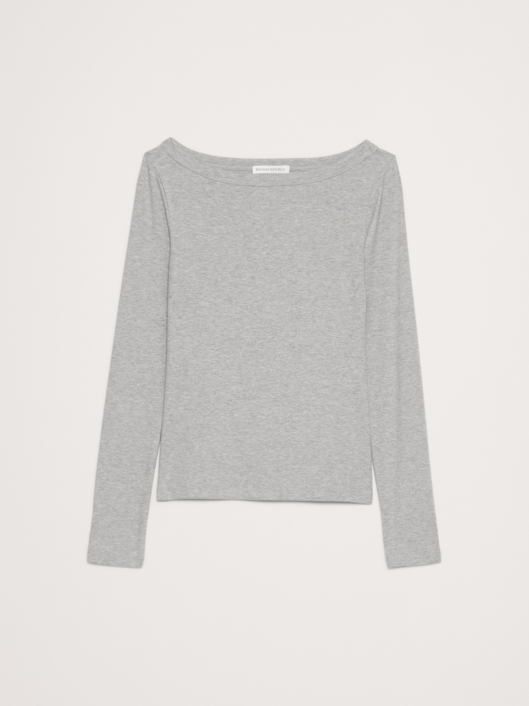 Ribbed Boat-Neck T-Shirt