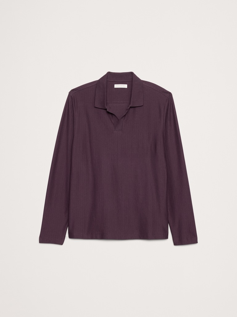 Herringbone Cotton Long-Sleeve Polo