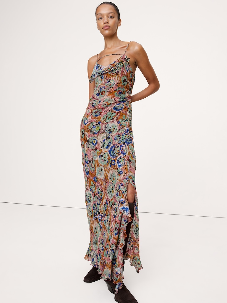 Georgette Cowl-Neck Maxi Dress