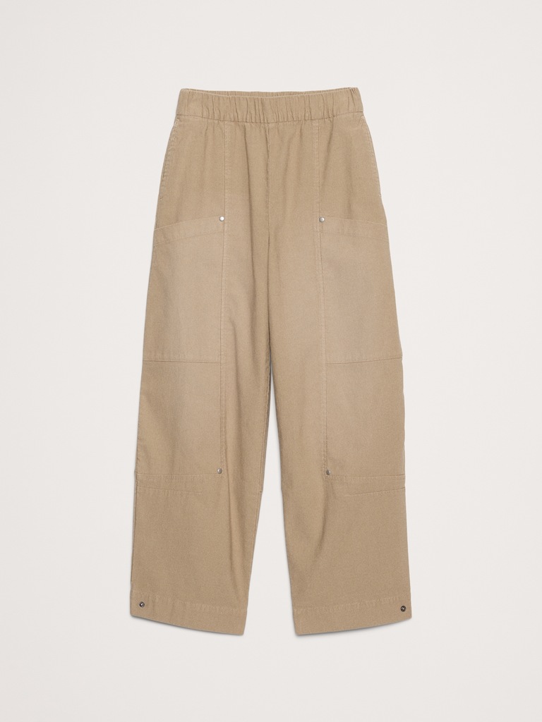 Wide-Leg Textured Twill Pull-On Pant