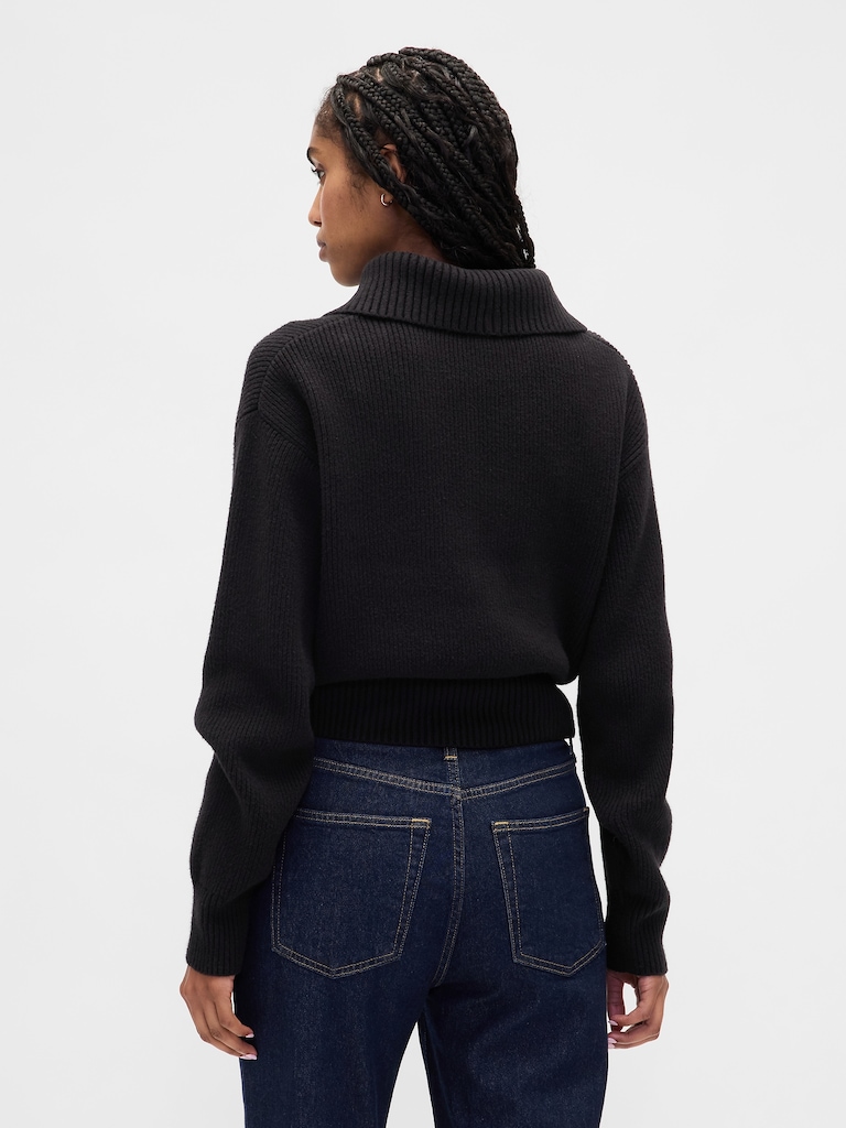 CashSoft Faux-Fur Collar Zip Cardigan Sweater