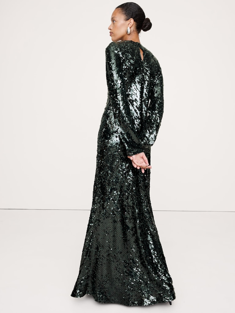 Bias-Cut Sequin Maxi Dress