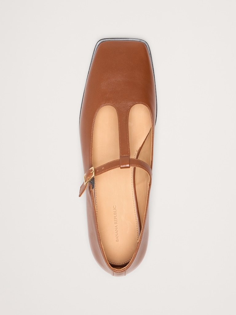 Italian Leather Square-Toe Mary Jane Flats