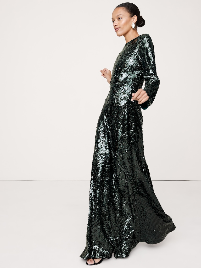 Bias-Cut Sequin Maxi Dress