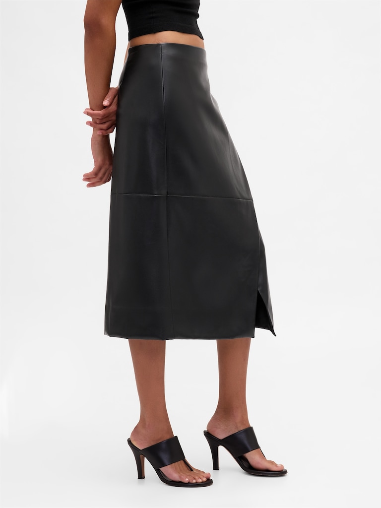 Recycled Vegan Leather Midi Wrap Skirt