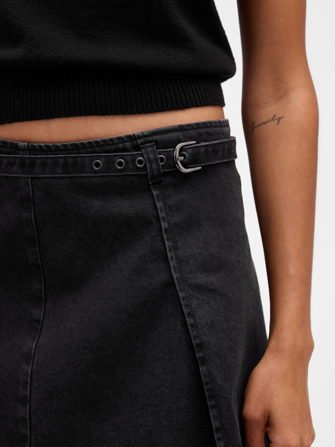 Denim Belted Mini Skirt