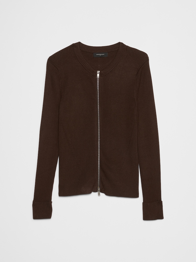 Double Zipper Ribbed Cardigan