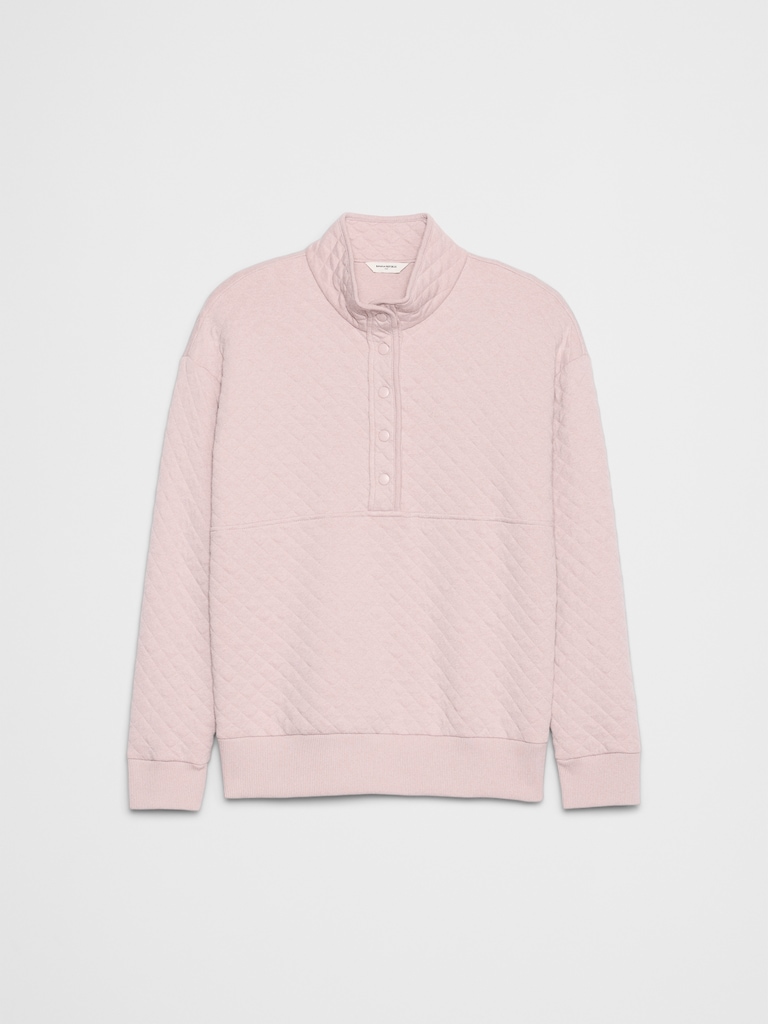 Snap-Collar Quilted Sweatshirt