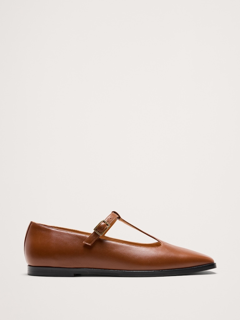 Italian Leather Square-Toe Mary Jane Flats