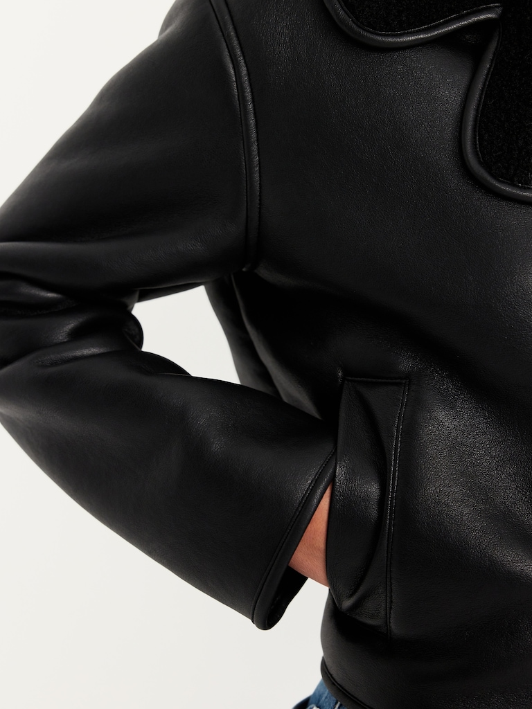 Oversized Faux-Leather Sherpa Jacket