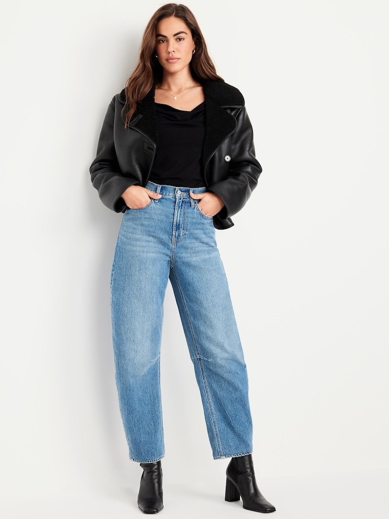 Oversized Faux-Leather Sherpa Jacket