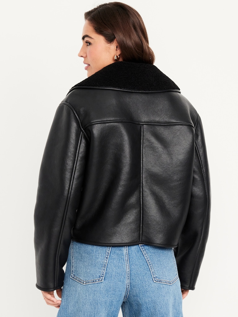 Oversized Faux-Leather Sherpa Jacket