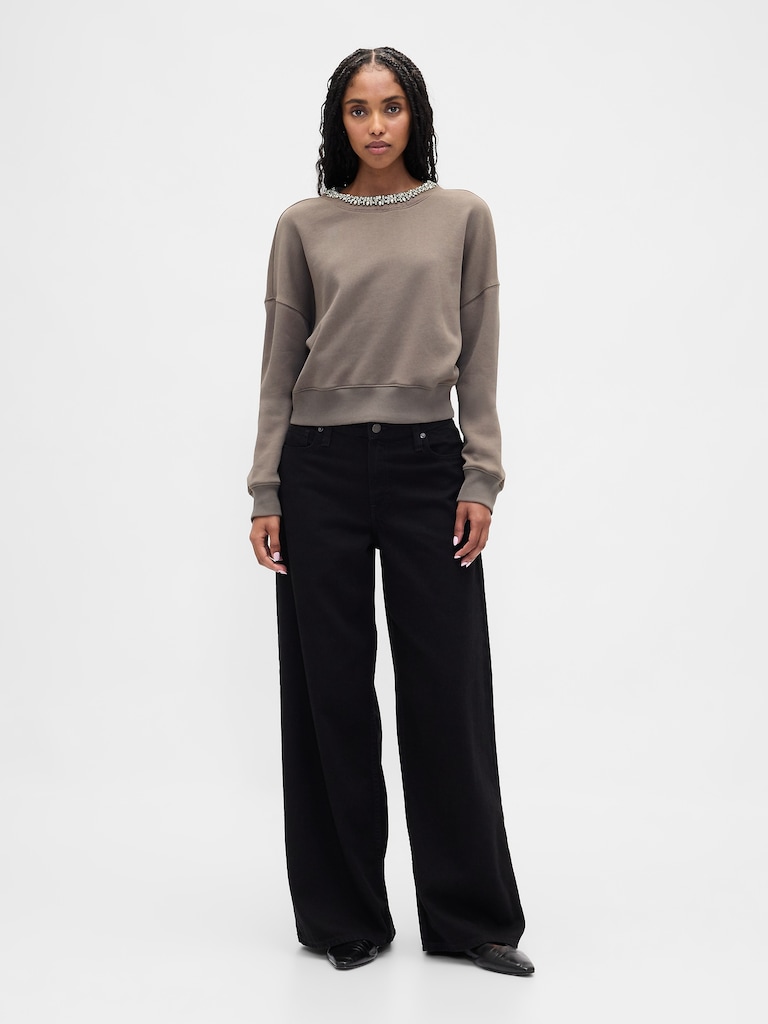 VintageSoft Jewel-Neck Crop Sweatshirt