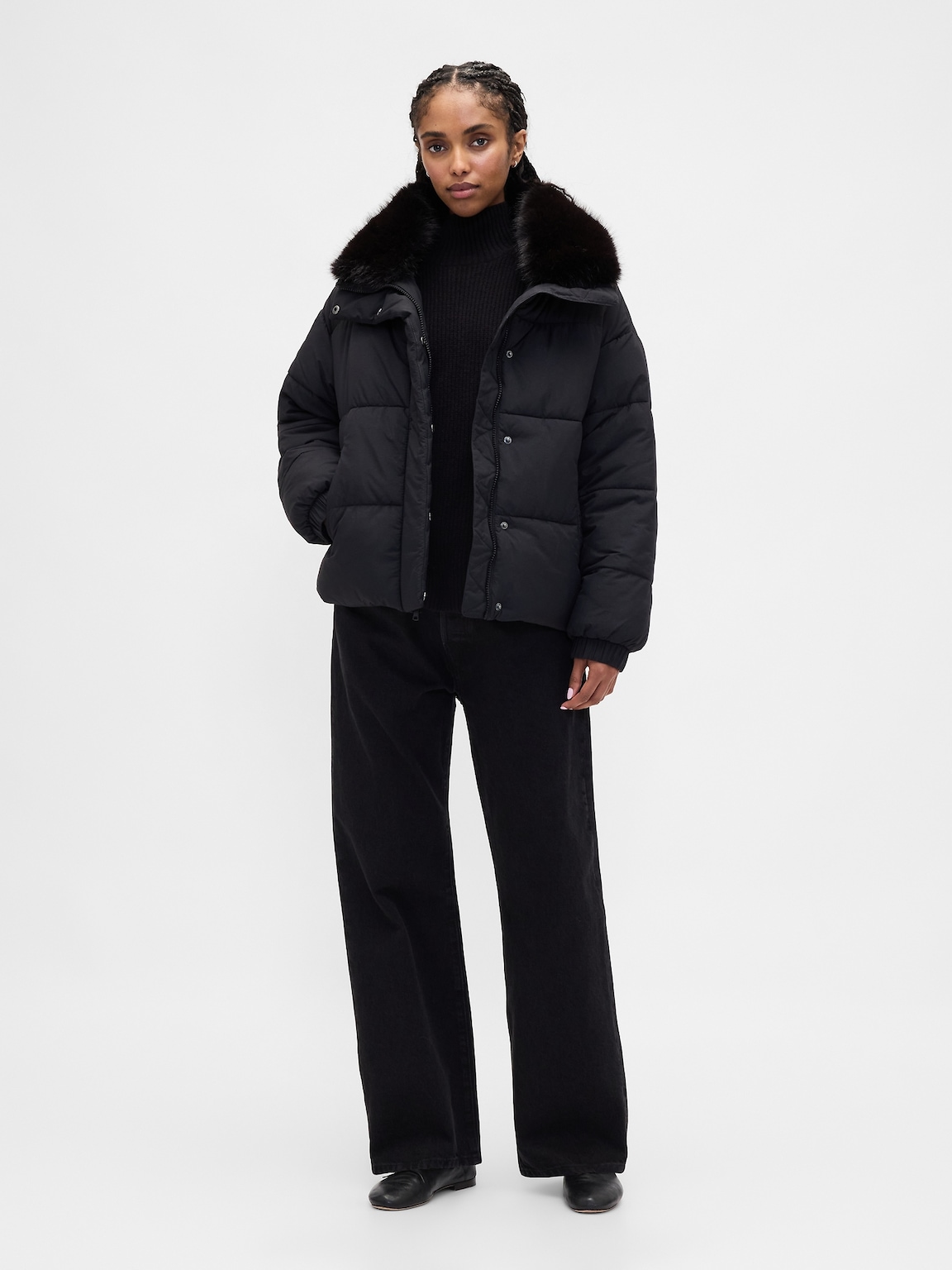 Faux Fur-Trim Puffer Jacket