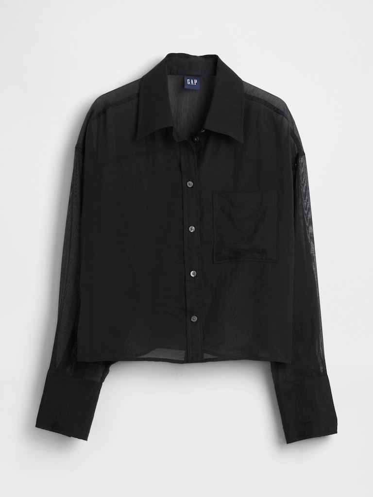 Sheer Straight-Hem Crop Shirt
