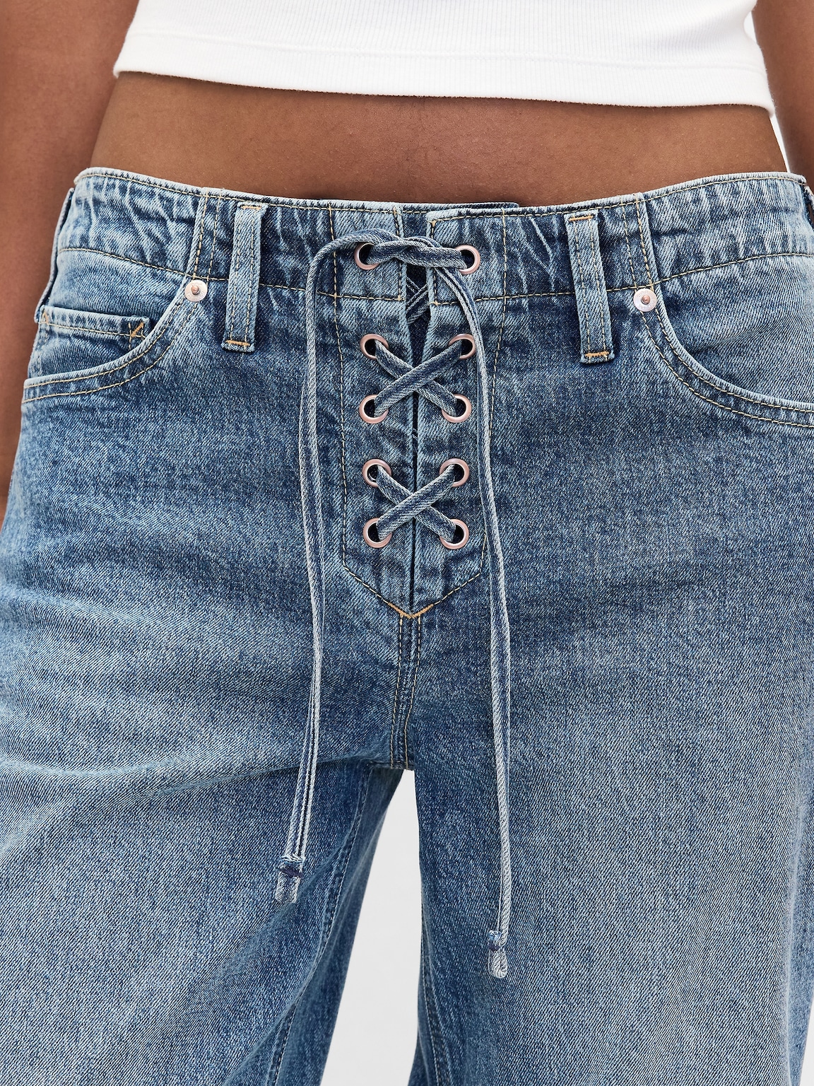 Low Rise '90s Loose Lace-Up Jeans