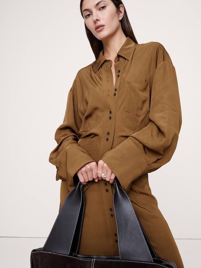 Drapey Twill Shirt Dress