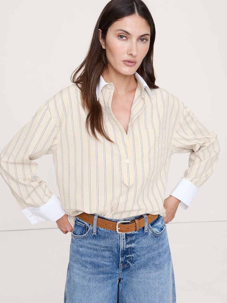 Oversized Cotton Poplin Banker Shirt