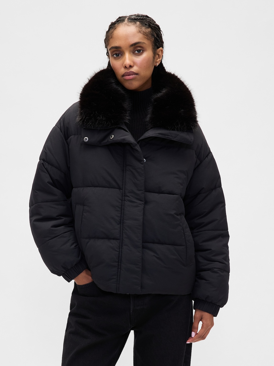 Faux Fur-Trim Puffer Jacket