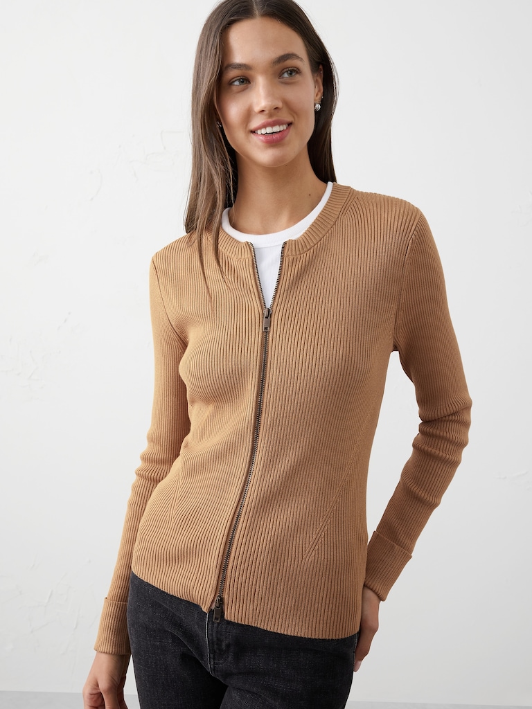 Double Zipper Ribbed Cardigan
