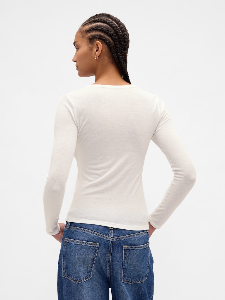 Sheer Rib Henley T-Shirt