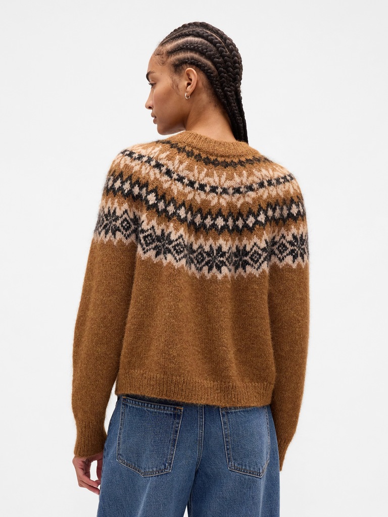 Fuzzy Fair Isle Cardigan Sweater
