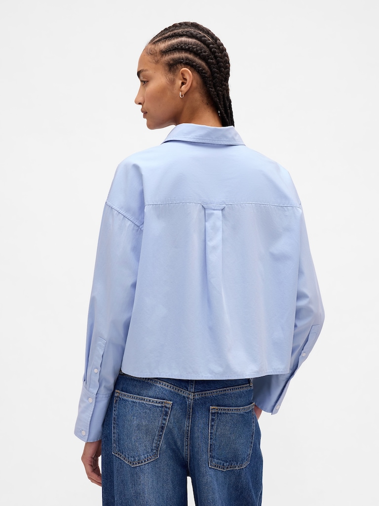 Organic Cotton Embellished Straight-Hem Crop Shirt