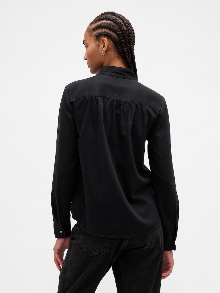 Denim Tie-Neck Shirt