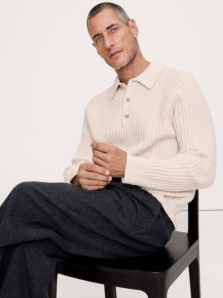 Bouclé Ribbed Sweater Polo