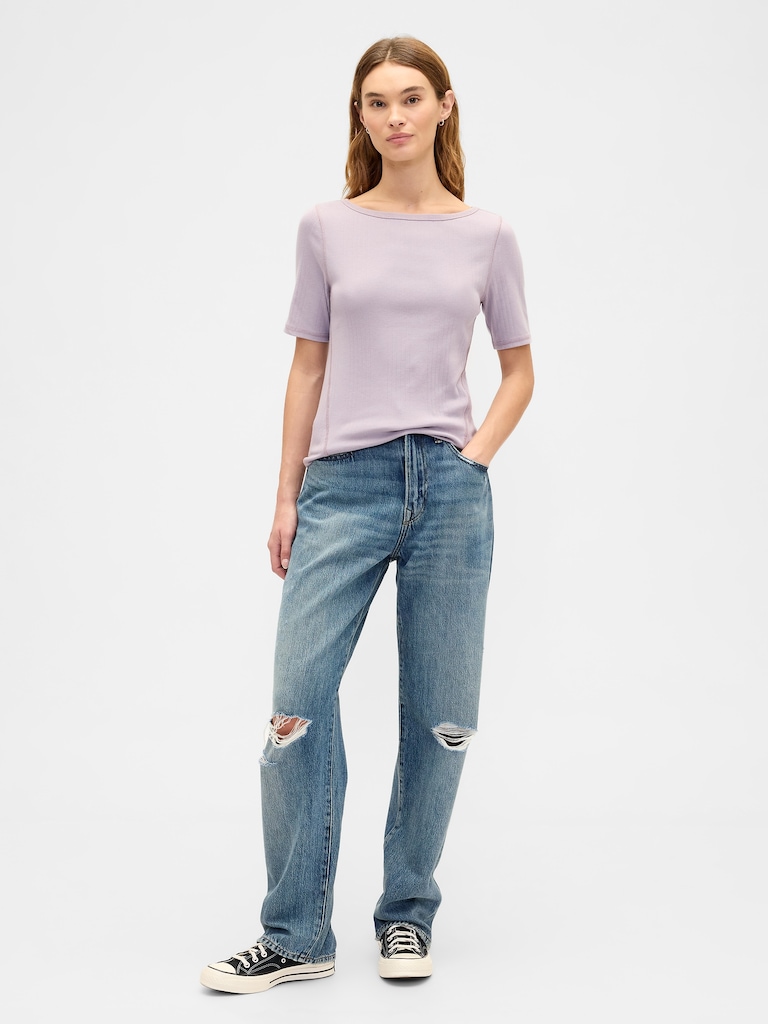 Modern Ribbed Boatneck T-Shirt