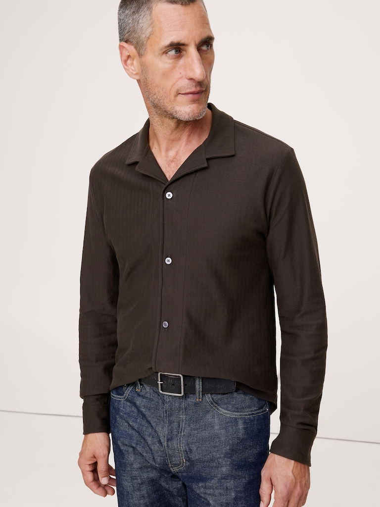 Herringbone Cotton Long-Sleeve Resort Shirt