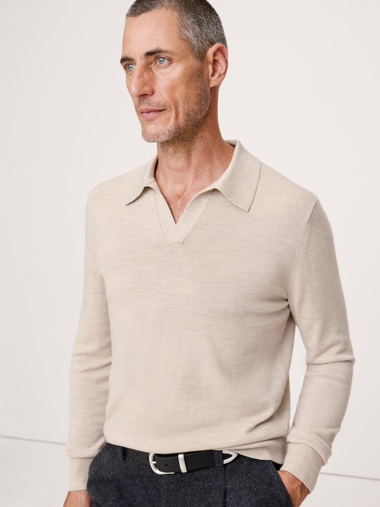Merino Johnny-Collar Sweater Polo