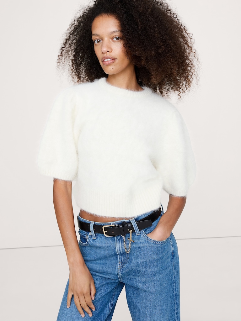 Fuzzy Alpaca-Blend Puff-Sleeve Sweater