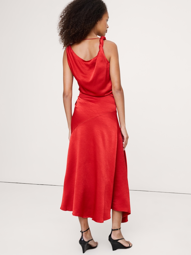 Hammered Satin Twist-Shoulder Dress
