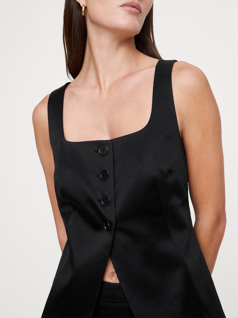 Satin Square-Neck Long Vest