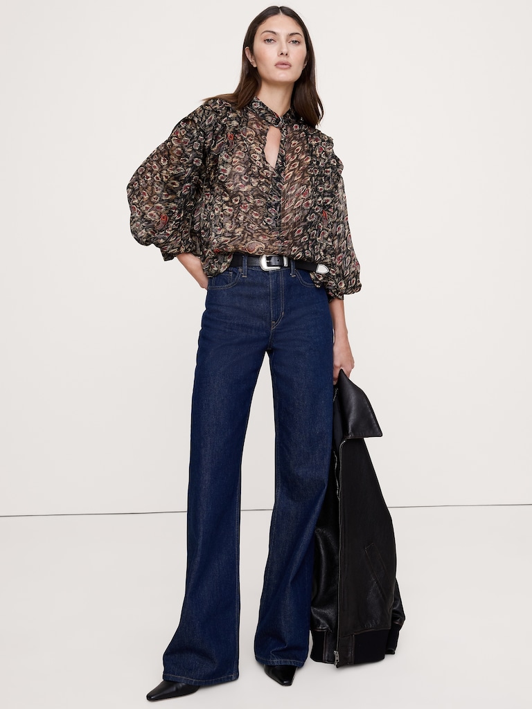 Sheer Pleat-Shoulder Top